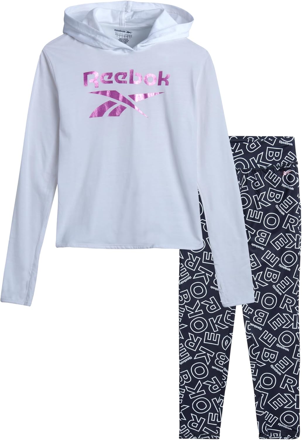 Reebok Girls’ Leggings Pants Set – 2 Piece Long Sleeve Crewneck T-Shirt and Yoga Pants – Matching Outfit for Girls (7-12)