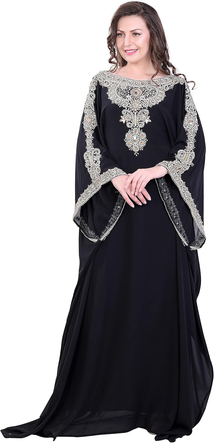 Dubai Abaya Moroccan Kaftan for Women Long Dress Embroidered Farasha with Free Scarf for Evening Party, Wedding