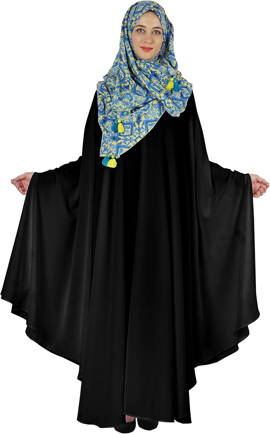 Bimba Solid Abaya with Hijab/Scarf Islamic Prayer Long Dress for Women Kimono Sleeves Dress