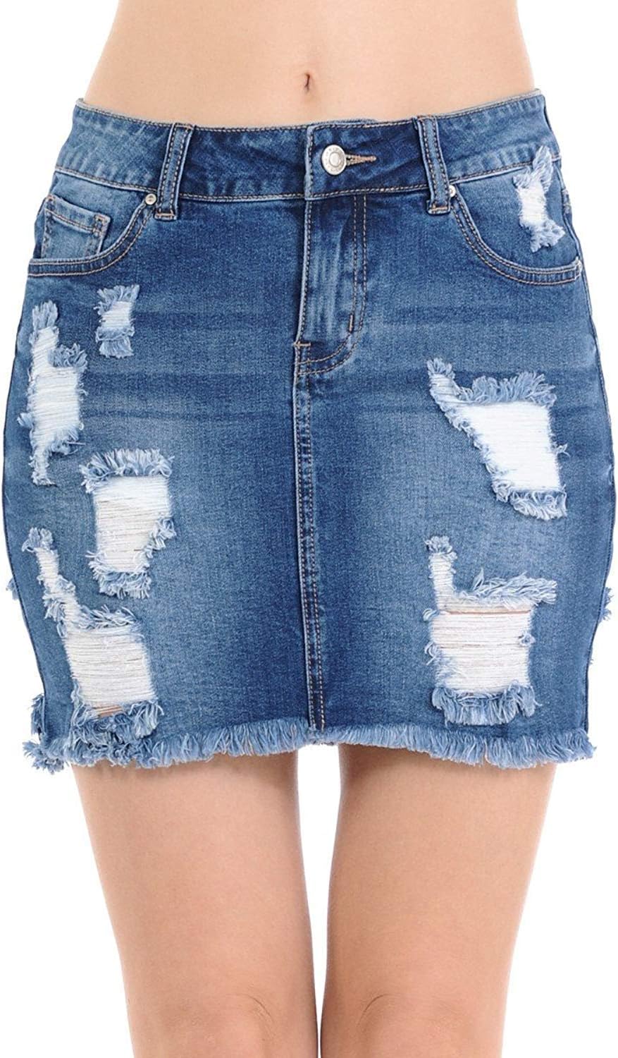 Wax Women’s Juniors Casual Distressed A-Line Denim Short Skirt