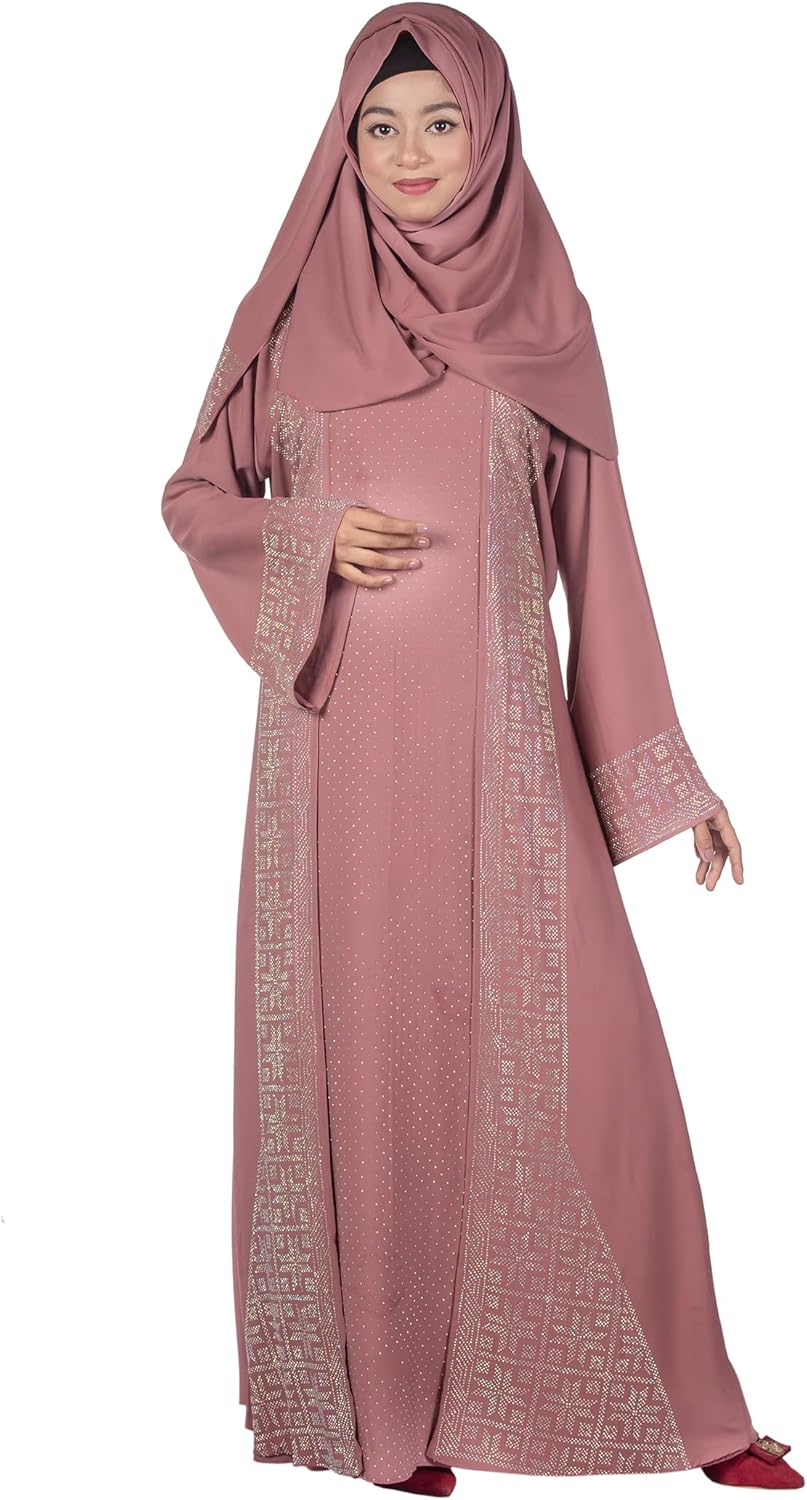 Muslim dresses for women, 2 unique colors Abaya, عبايات with attached long koti, Rhinestones crafted Stars on Jilbab