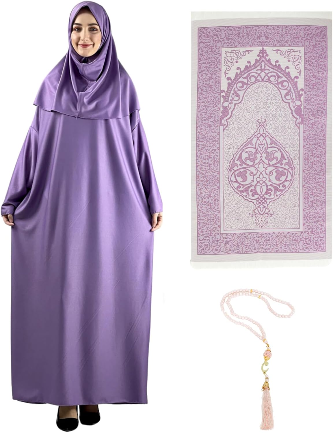 Prien Women Prayer Dress With Hijab Rug Tasbih Muslim Set Islamic Clothes Abaya Jilbab Dubai Kaftan For Eid Ramadan