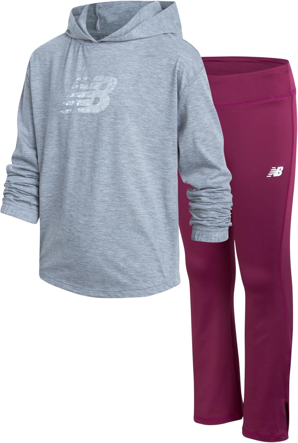 New Balance Girls’ Sweatsuit Set – 2 Piece Active Fleece Sweatshirt and Yoga Pants – Kick Flare Leggings Set for Girls, 7-12