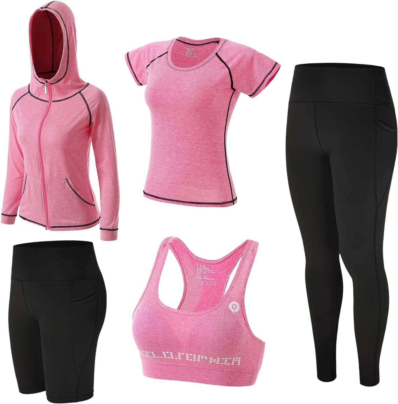 ZETIY Women’s Workout Clothes Set Activewear 5pcs Tracksuits for Fitness Yoga Running Athletic