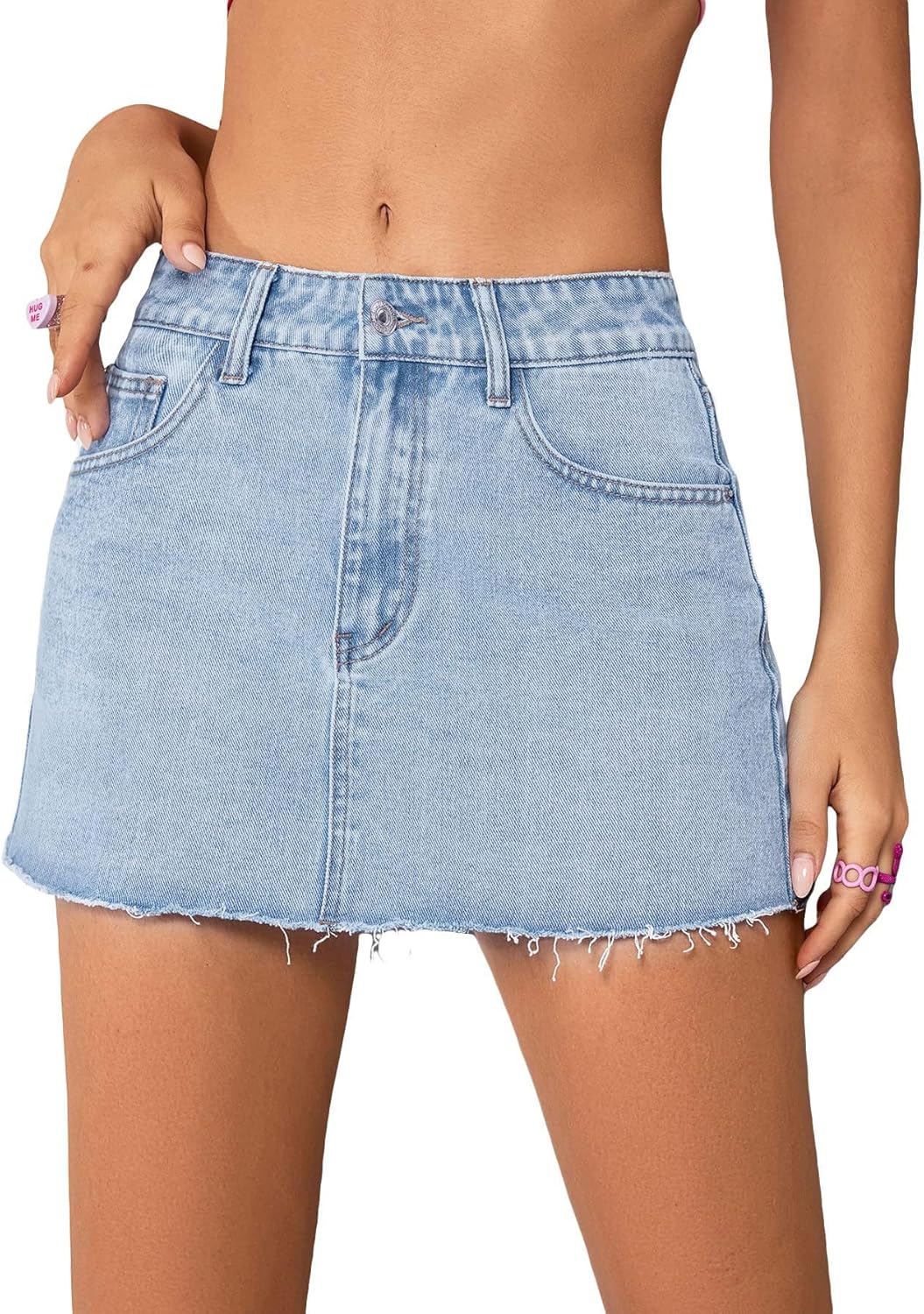 Jumppmile Womens Mini Denim Skirt Mid Waist Mini Dress Jean Skirts