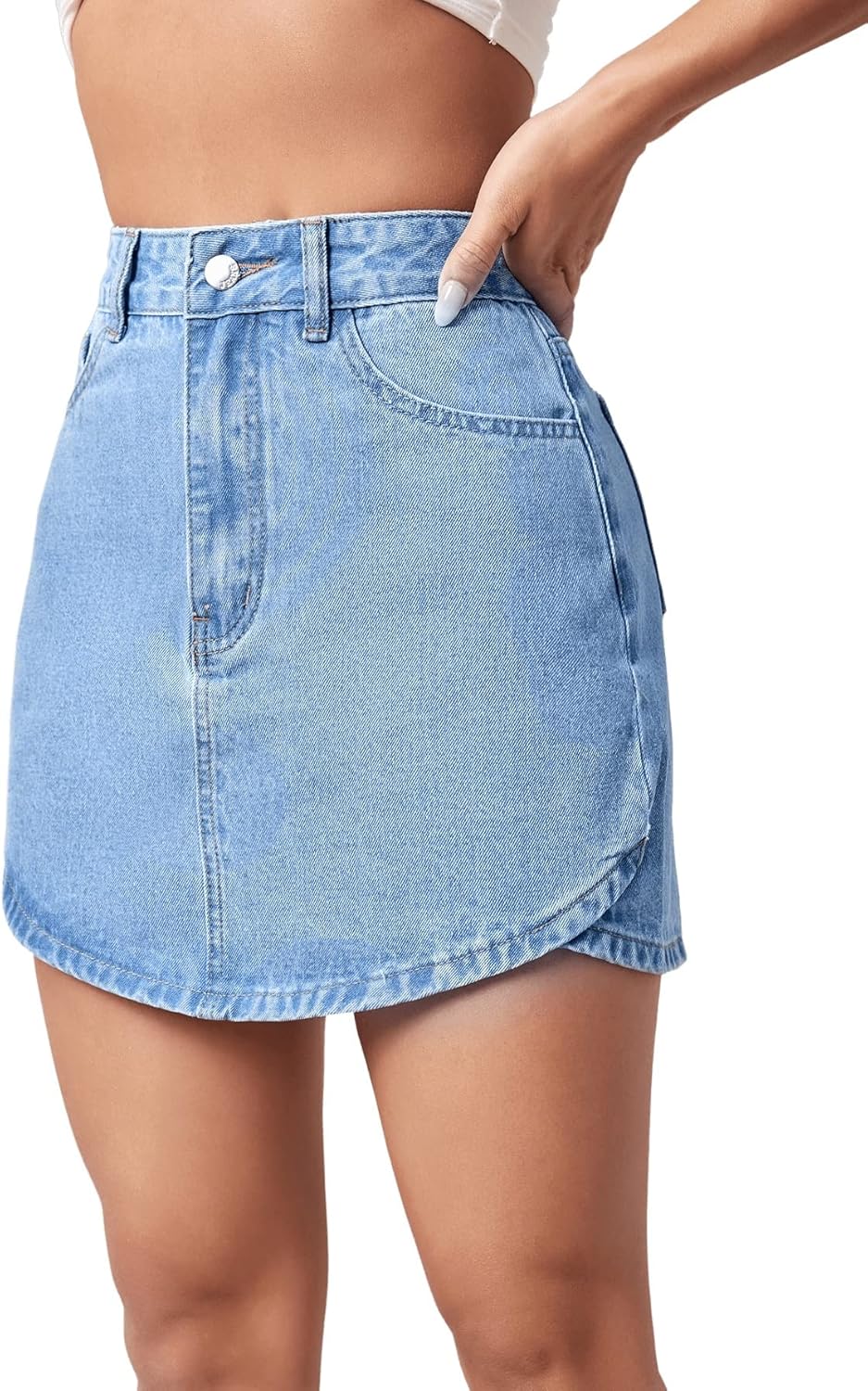 SweatyRocks Women’s Casual High Waist Short Jean Skirt Straight Hem Denim Mini Skirts with Pocket