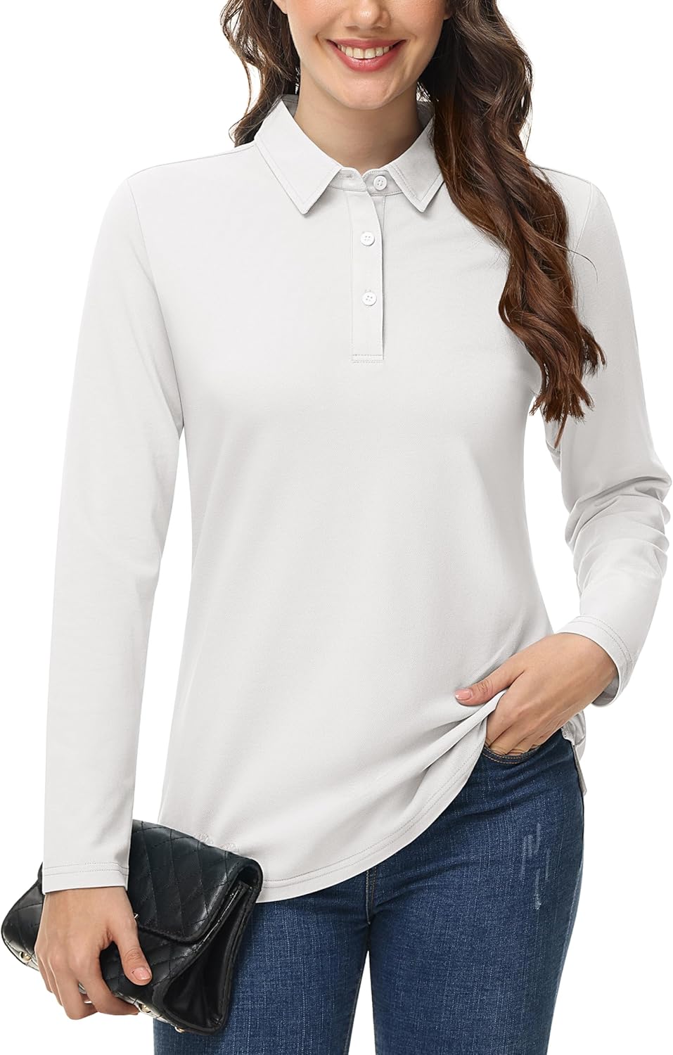 MAGCOMSEN Women’s Polo Shirts Long Sleeve 3-Button Cotton Cool Shirts Wicking Casual Business Collared Shirts Tops