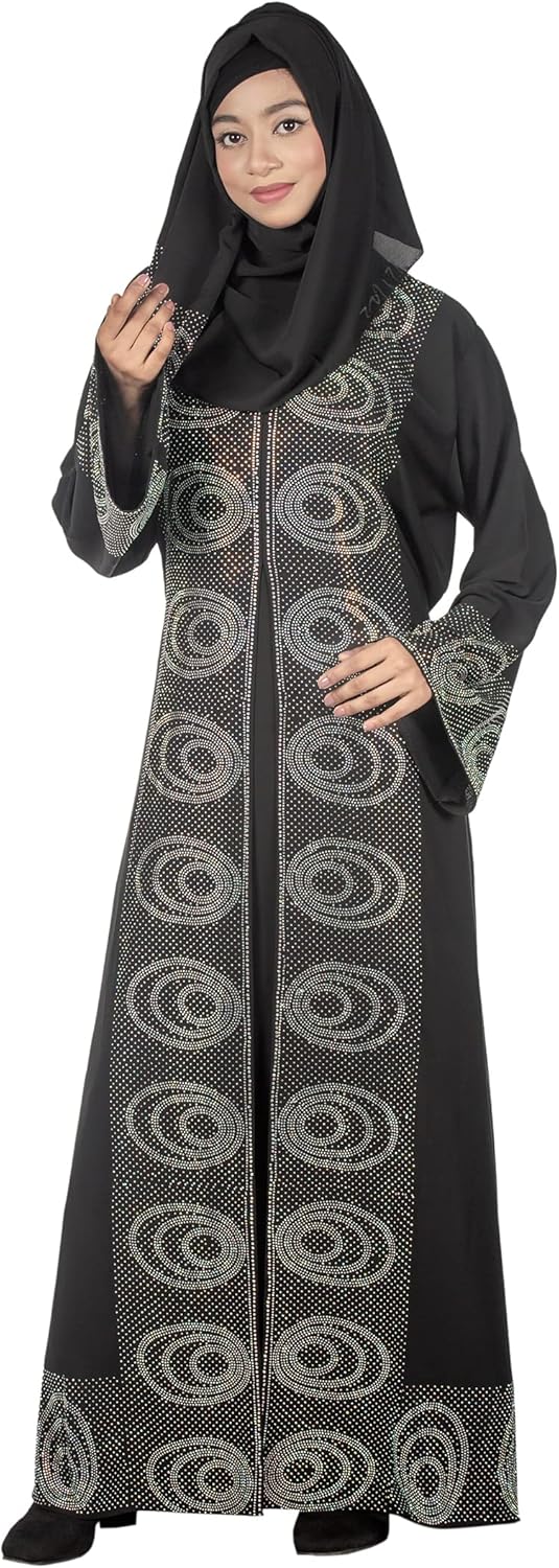 Muslim dresses for women, 2 unique colors Abaya, عبايات with attached long koti, Rhinestones crafted Eyes on Jilbab