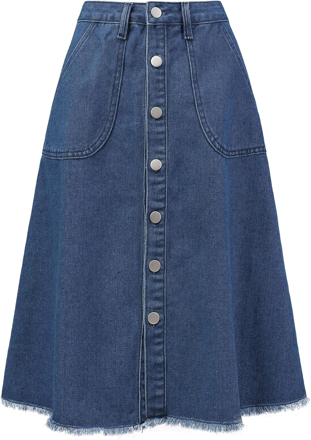 Allegra K Women’s Denim Skirts Raw Hem Button Down Midi Jeans Skirt