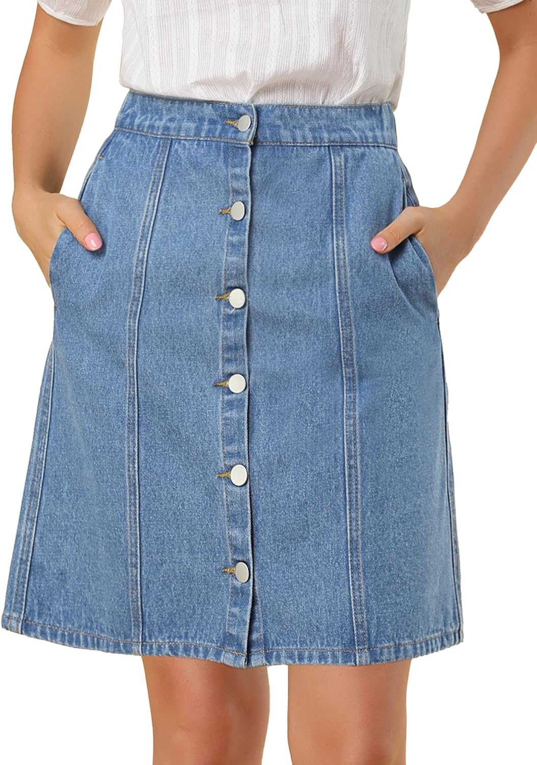 Allegra K Women’s Denim Skirts Summer A-Line Short Button Down Jean Skirt