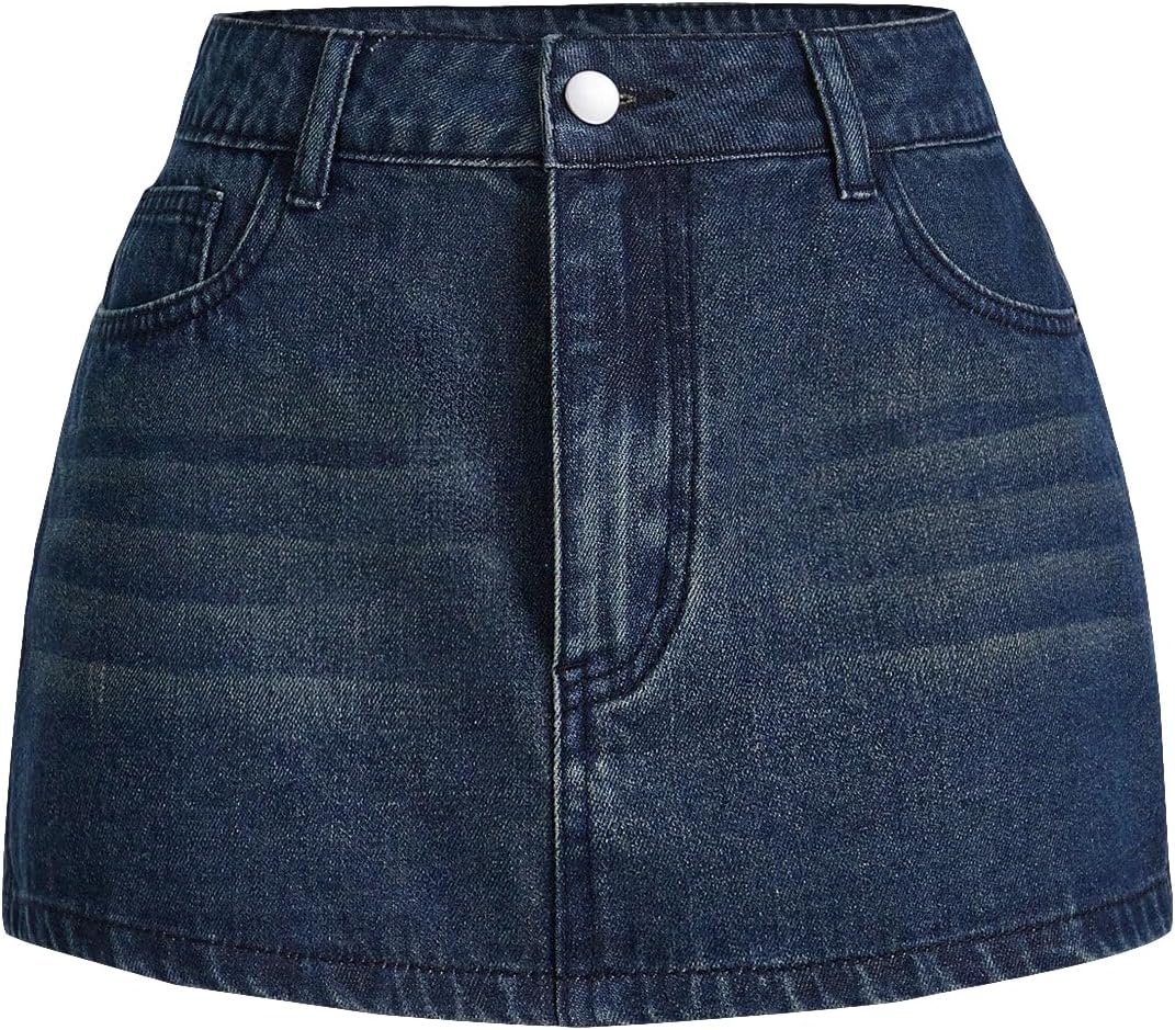 MakeMeChic Women’s Casual High Waist Bodycon Jean Skirt Button Zipper Fly Mini Denim Skirt