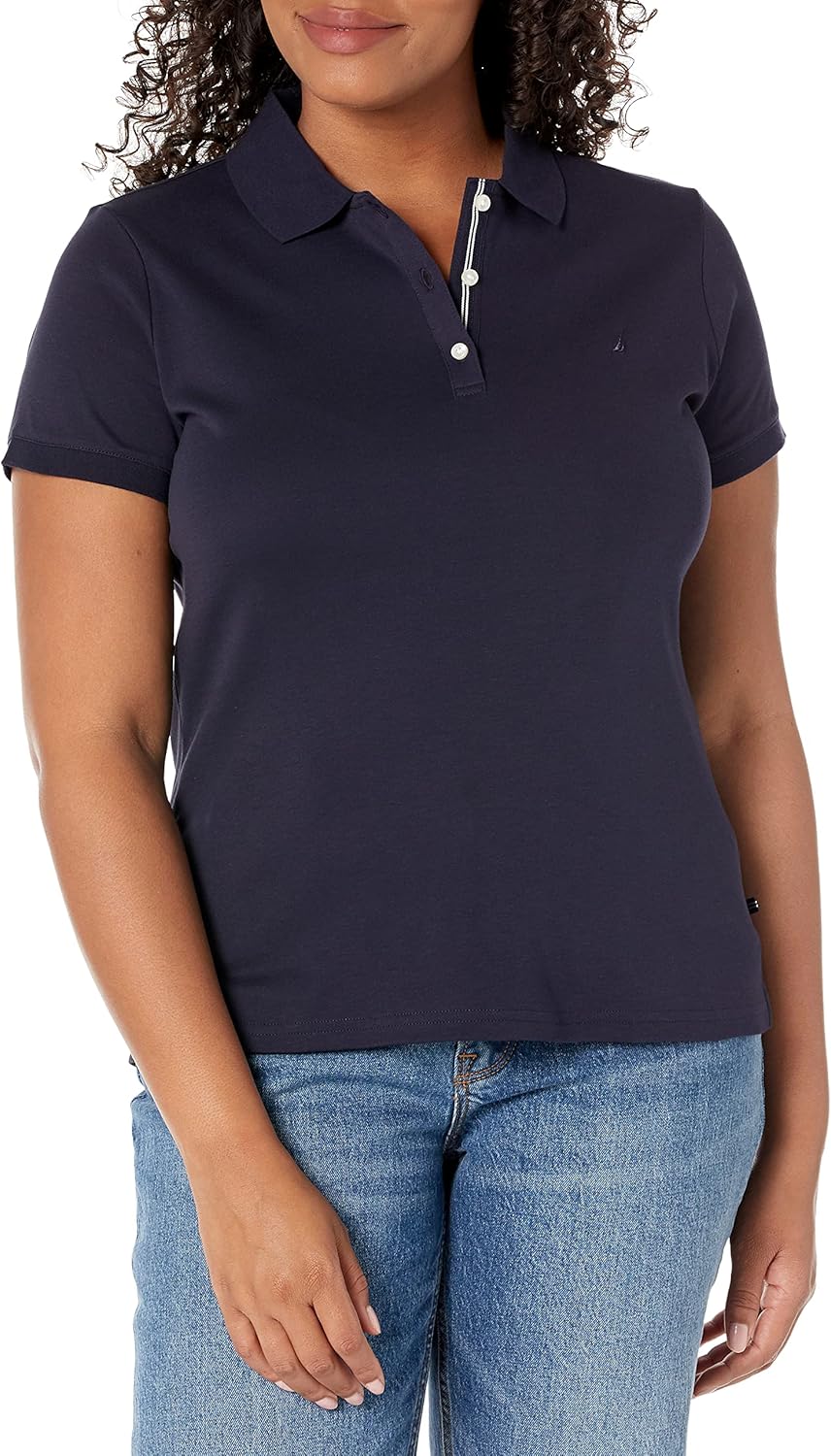 Nautica Women’s 3-Button Short Sleeve Breathable 100% Cotton Polo Shirt