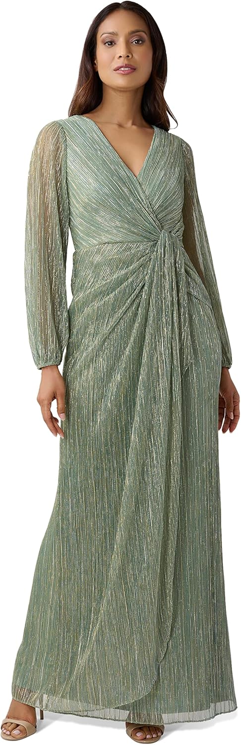 Adrianna Papell Women’s Metallic Mesh Draped Gown