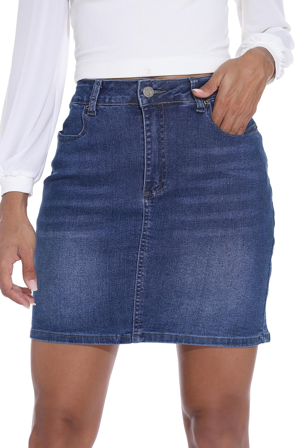 GUANYY Womens Mini Denim Skirt-Casual Stretch Slim Fit High Waisted Jean Skirts