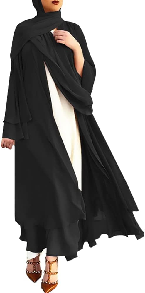 IBTOM CASTLE Women’s Chiffon Muslim Cardigan Kaftan East Arabian Abaya Dress Casual Islamic Cover Up Long Dresses