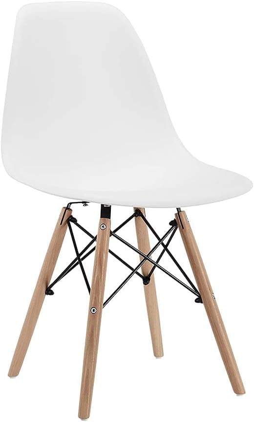 CangLong Modern Mid-Century Side Chair with Natural Wood Legs for Kitchen, Living Dining Room, White