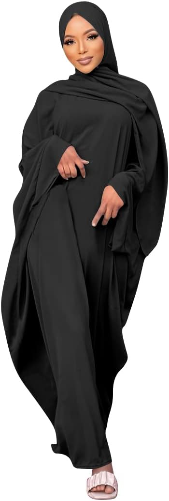 IMEKIS Women Muslim Abaya Modest Dress with Hijab Solid Middle East Arabian Robe Islamic Dubai Outfit Wedding Dresses