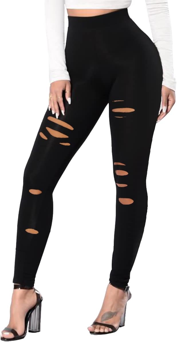 MOREFEEL Ripped Leggings for Women-High Wisted Leggings for Women Tummy Control Cutout Yoga Pants