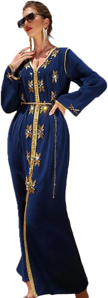 PolyJolly Handmade Bead Abaya Dress for Women Dubai Sadui Fancy Moroccan Kaftan Wedding Attire Collection