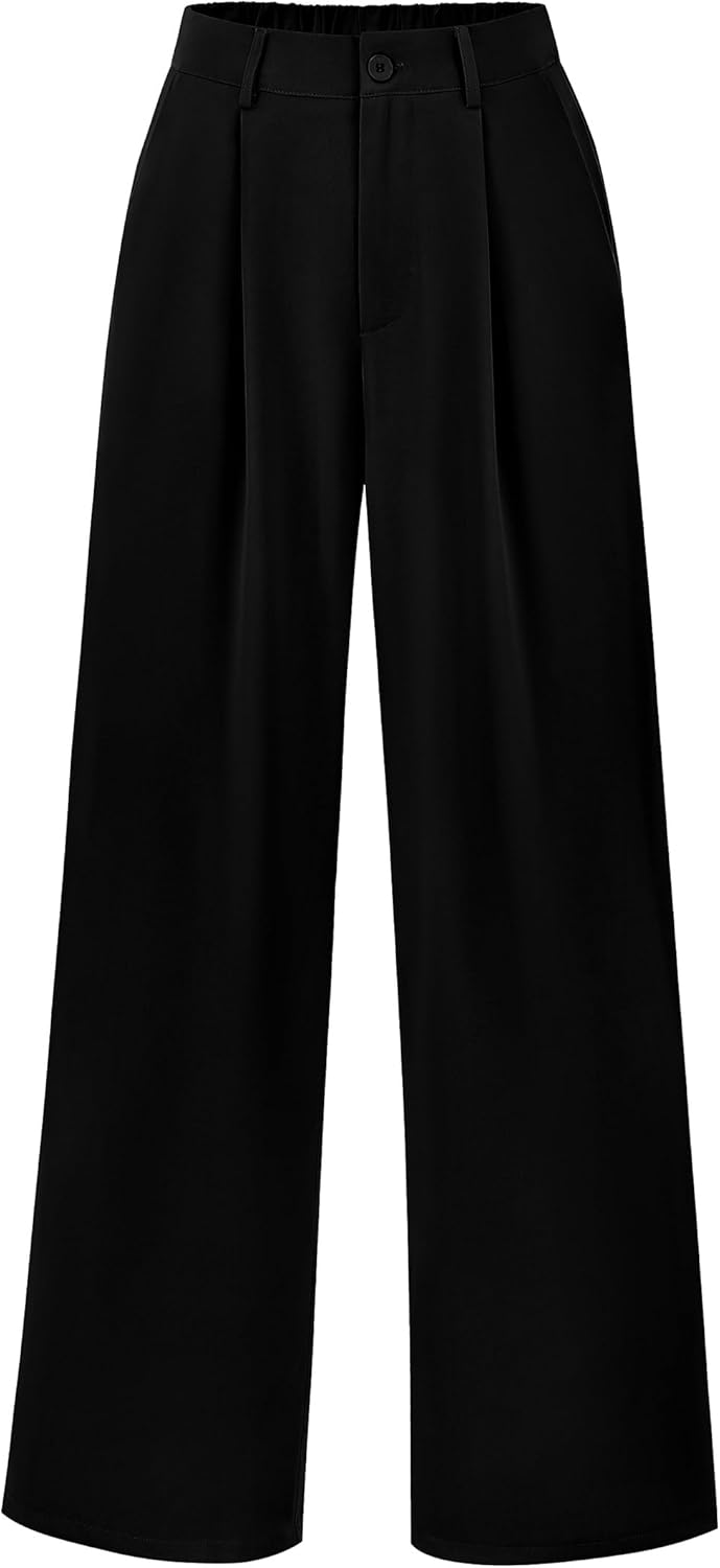 PRETTYGARDEN Women’s Wide Leg Suit Pants Loose Fit High Elastic Waisted Business Casual Long Trousers Pant