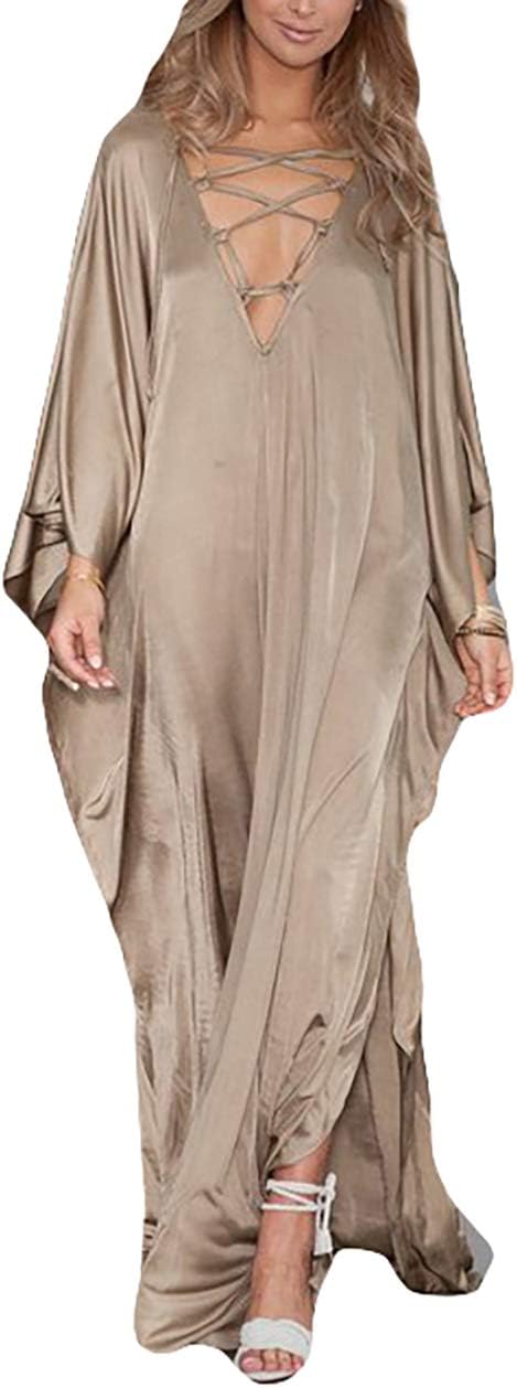 Bsubseach Kaftan Dresses for Women V Neck Swimsuit Coverup Caftan Dress Women’s Long Sleeve Flowy Beach Dress