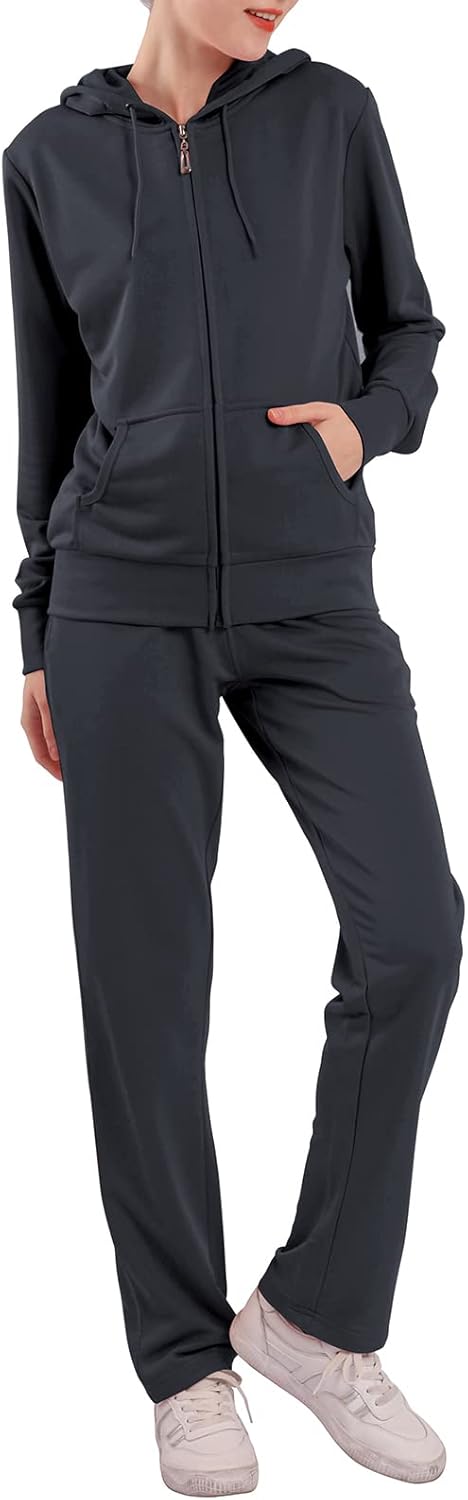 Womens Sweatsuits Set 2 Piece Jogging Suits Zip Hoodie Sweatpants Tracksuit Training Outfits LJ300 Charcoal XL