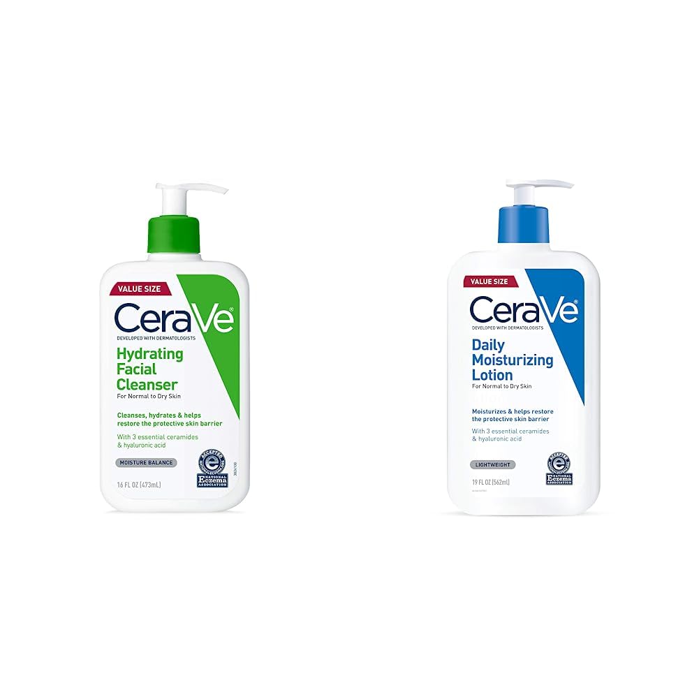 CeraVe Hydrating Facial Cleanser + Daily Moisturizing Lotion Bundle | Non-Foaming Face Wash with Hyaluronic Acid and 3 Essential Ceramides | Fragrance Free Body and Facial Moisturizer