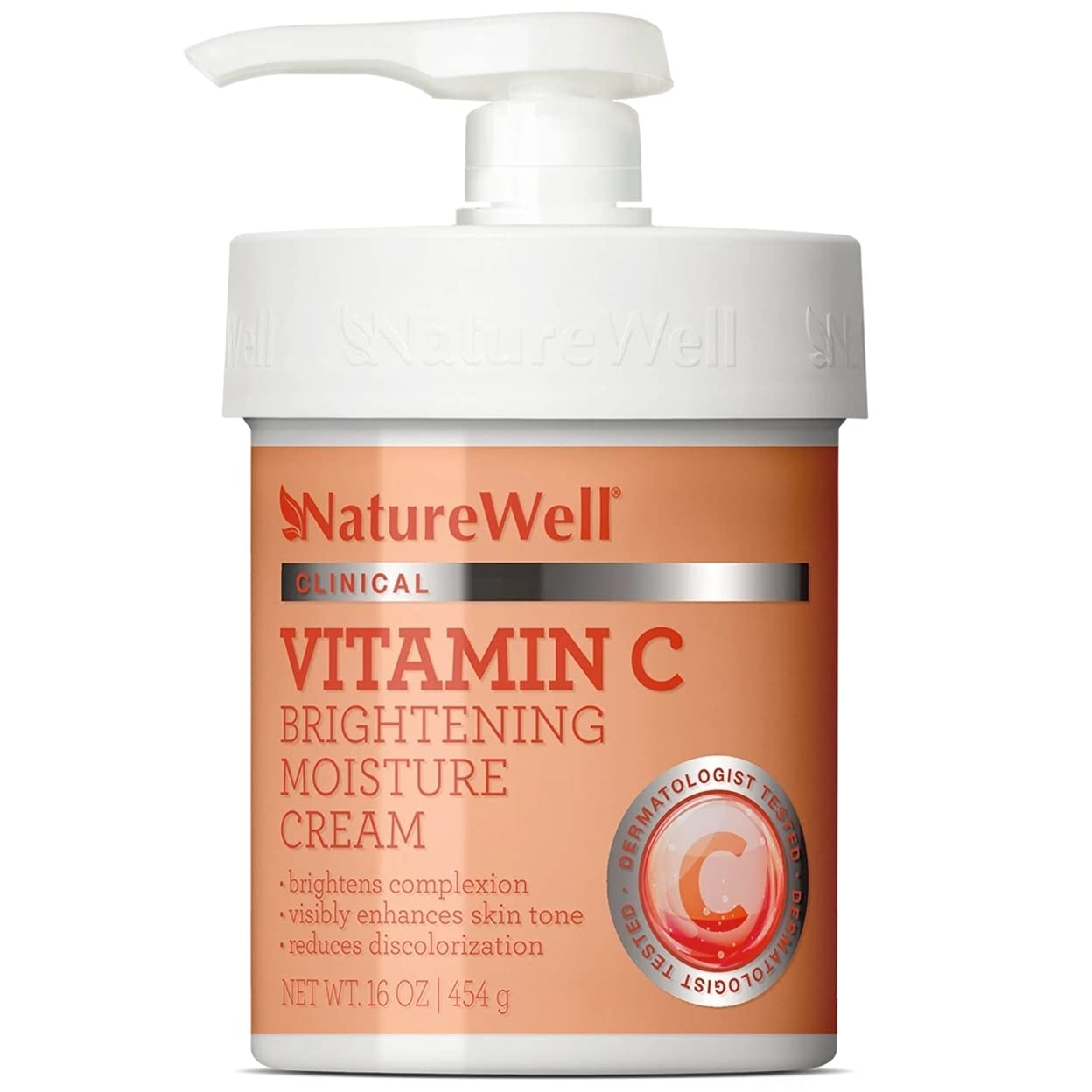 NATUREWELL Clinical Vitamin C Brightening Moisture Cream for Face & Body, Anti-Aging Skincare, Firming, Nourishing Hydration, Reduces Discoloration, Improves Overall Tone & Texture, Non-Greasy, 16 Oz