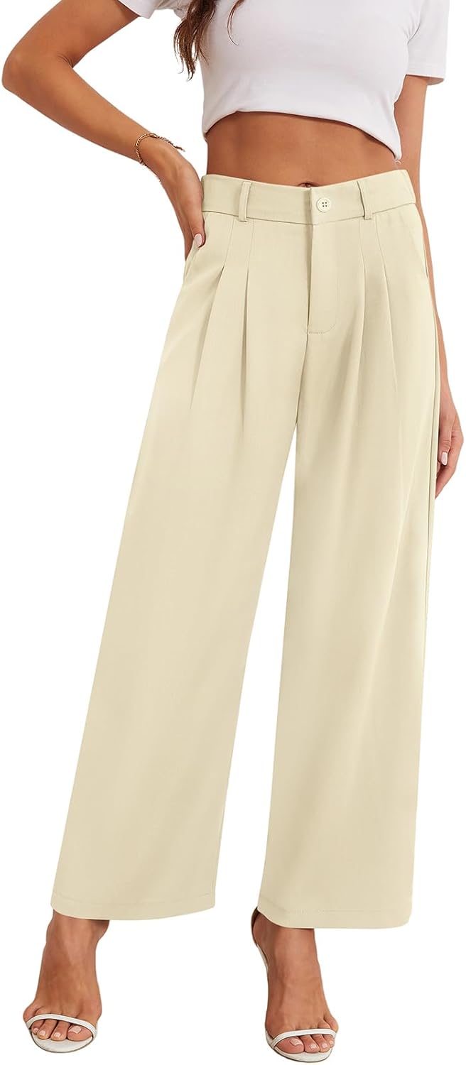 Women’s Wide Leg Pants Elastic High Waist Business Casual Pants for Women