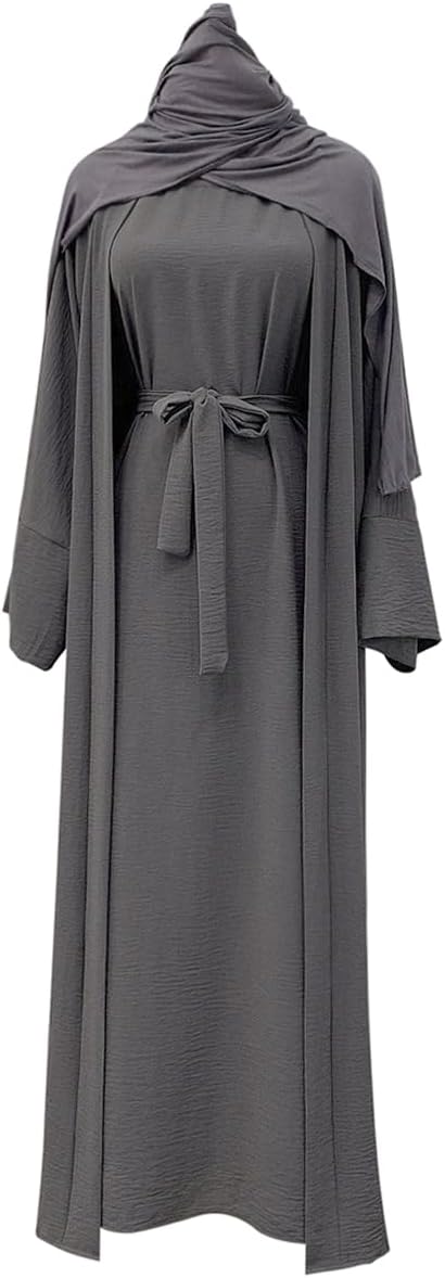 2PCS Women’s Muslim Dresses Abaya Islamic Dubai Prayer Dress Robe Long Cardigan Maxi Dress