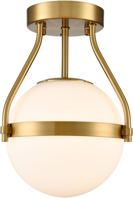 HOLKIRT Modern Ceiling Light Fixture,Mid Century Semi Flush Mount Ceiling Light,Kitchen Light Fixtures Hallway Light Fixtures Ceiling,Brass Globe Ceiling Light Bedroom with Opal Glass 7Inch/18CM