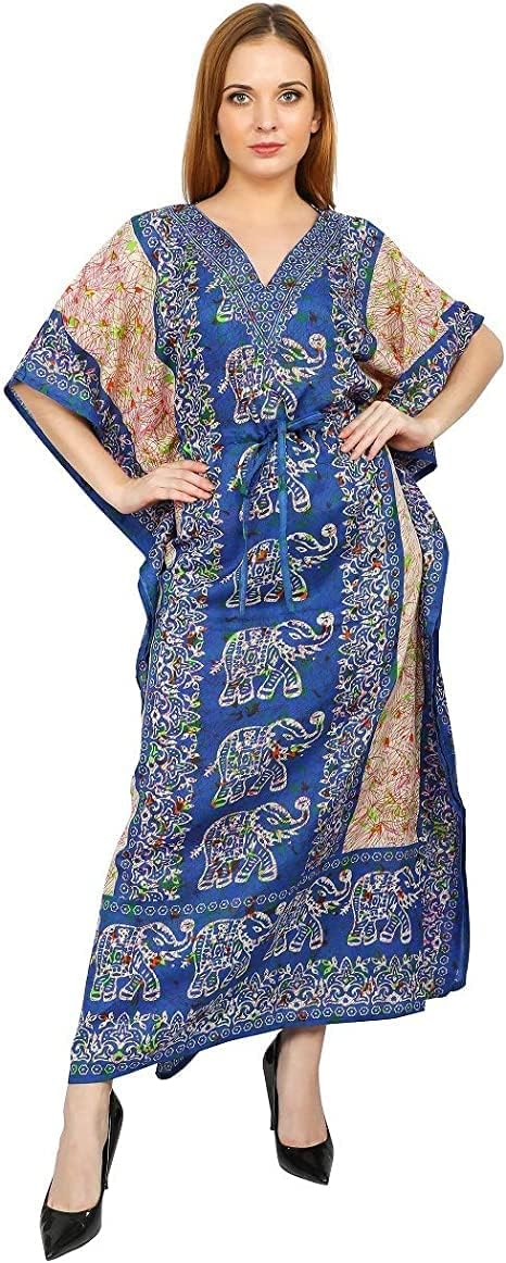 Elephant Print Ladies Long Kaftans Kimono Maxi Style Dresses for Women in Regular to Free Size Cover up