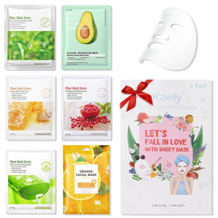 6 PCS Real Nature Hydrating Green Tea Honey Aloe Vera Face Mask skincare, Hyaluronic Acid, Vitamin C and E, Chamomile, Korean Beauty Essence Facial Paper Sheet Mask for SkinCare Moisturizing(Set01)