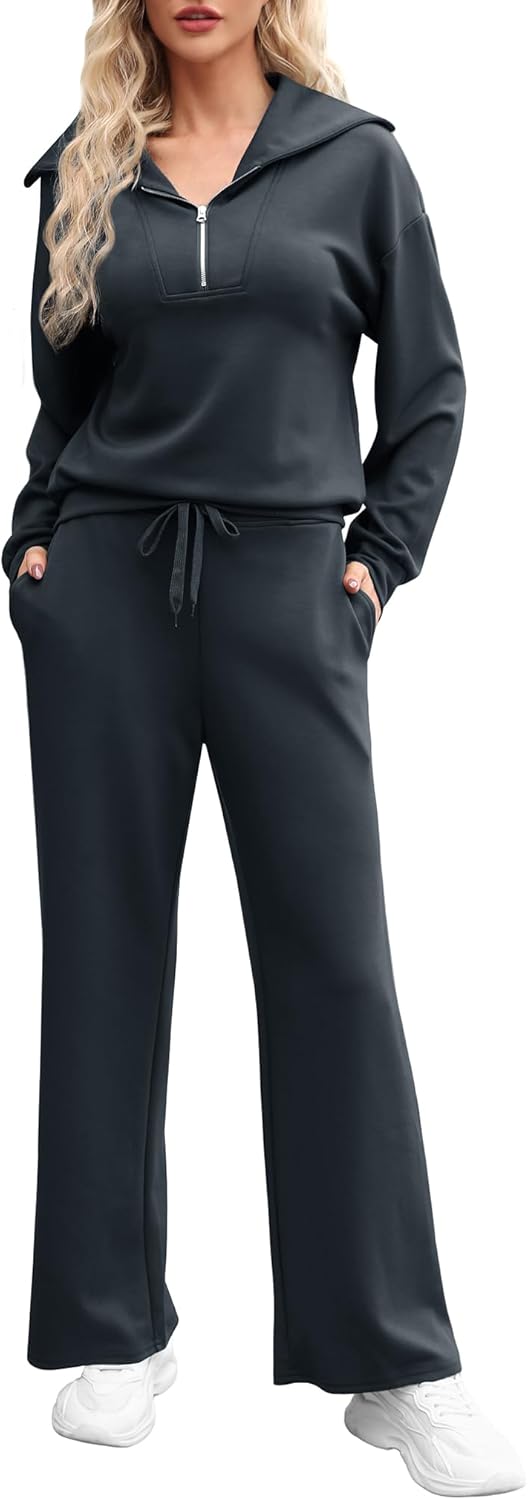 DIBAOLONG Lounge Sets For Women Oversized Half Zip Sweatshirt Wide Leg Sweatpants Set Sweatsuits Two Piece Outfits Tracksuit