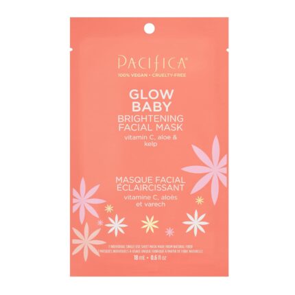 Pacifica Sheet Face Mask – Glow Baby Brightening Facial Mask w/Vitamin C, Aloe & Kelp – Cooling Mask for Dark Spots & Fine Lines – Clean Beauty Vegan & Cruelty-Free Dermatologist Tested