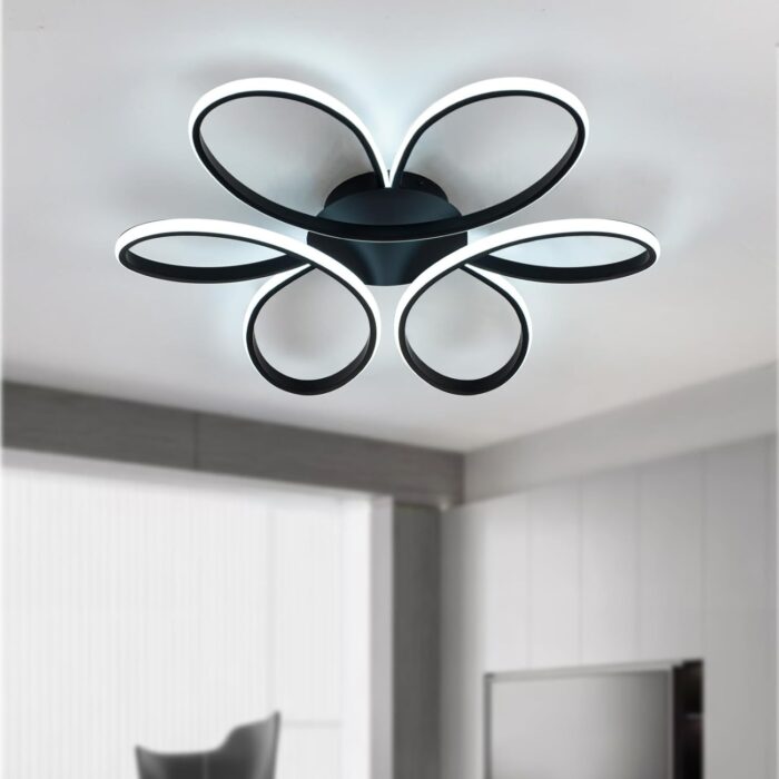 Mayful Modern LED Ceiling Light Fixture, 23.6 Inches Flush Mount Chandelier in Black Finish, Dimmable LED Flush Mount Light Fixture for Living Room, Bedroom, Kitchen