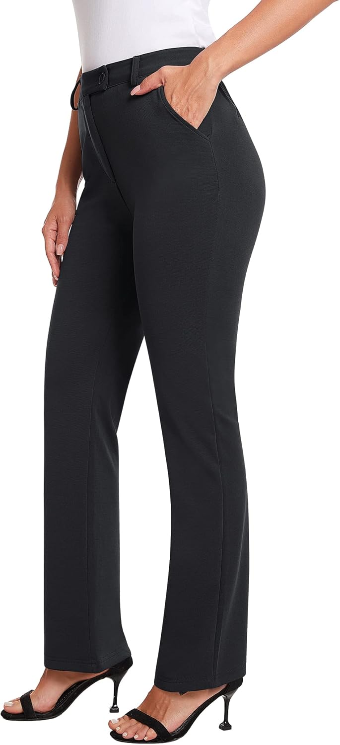 siliteelon Women’s Straight Leg Dress Pants Stretchy High Waisted Work Office Trousers Yoga Bootcut Slacks with Pockets