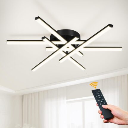 Modern LED Ceiling Light Fixture, Dimmable Bedroom Lights for Ceiling with Remote Control Black Flush Mount LED Chandelier, 3-Color Ceiling Lights for Living Room Kitchen Hallway Dining Room