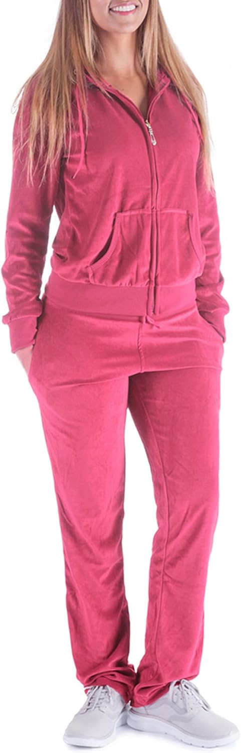 Womens Velour Tracksuit Set Knitted Two Piece Outfits Fashion Zip Up Hoody Sweatshirt and Sweatpants Sweat Suits Sets