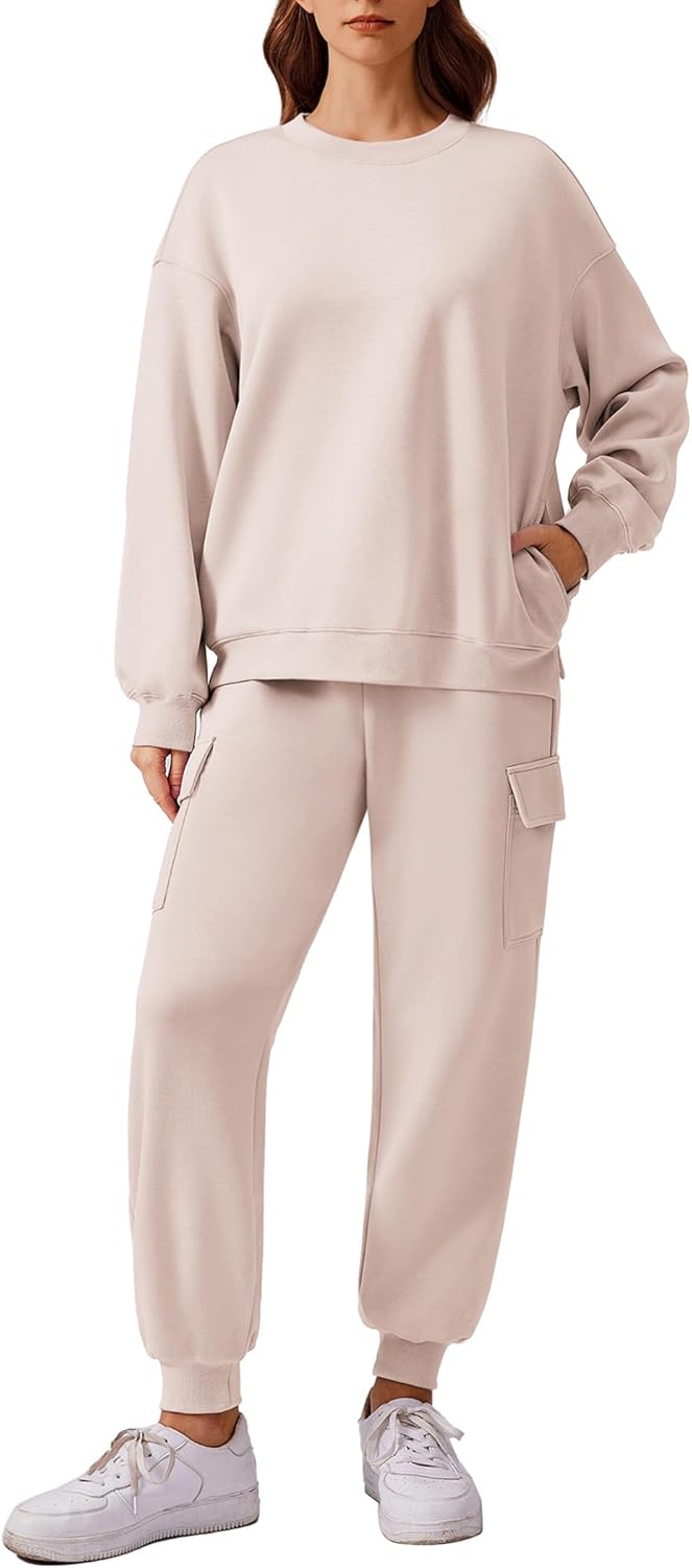 PINSPARK Two Piece Sets for Women Sweatsuit Drawstring Cargo Jogger Sets with 4 Pockets 2024 Airport Outfits Fall Tracksuit