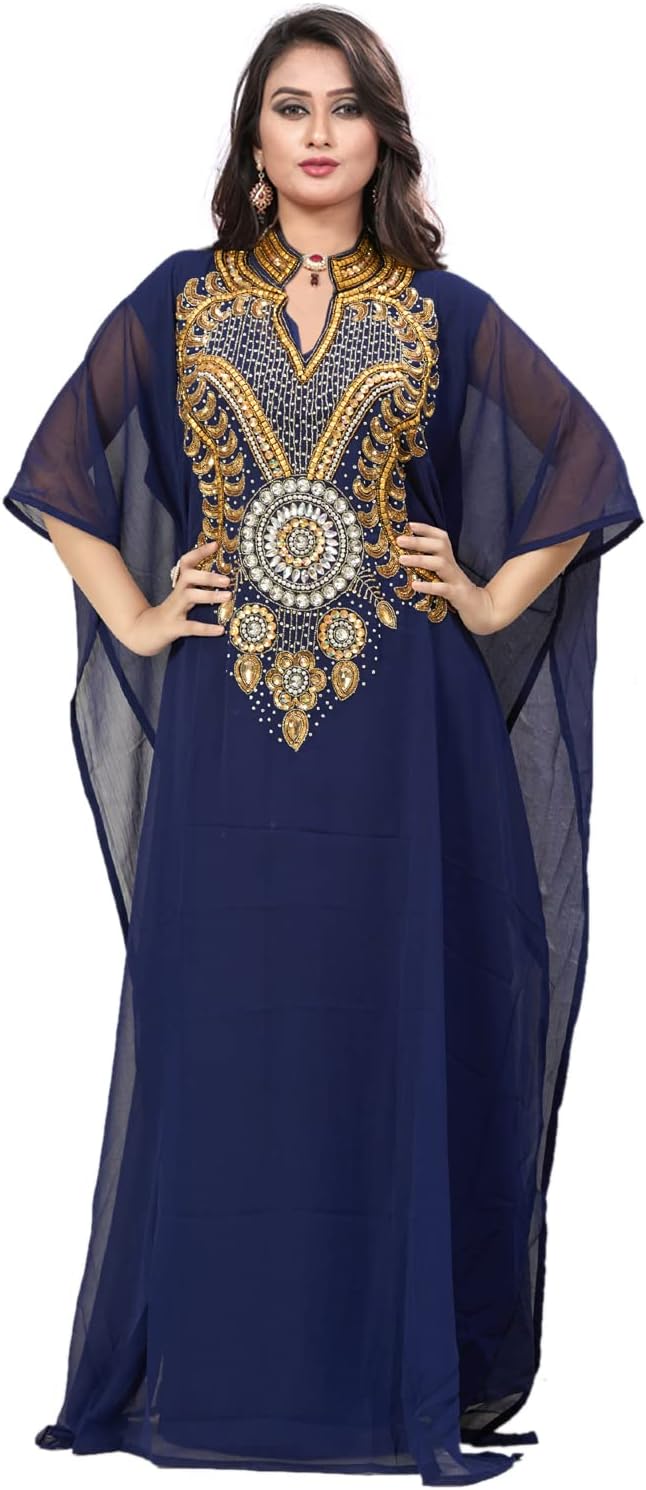 KoC Chiffon Women Kaftan Farasha Caftan Long Wedding Maxi Beach Dress, Free Size