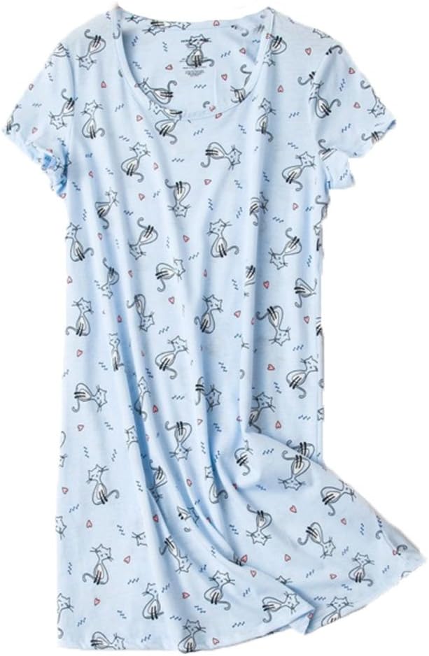 Inadays Women’s Cotton Nightgown Sleepwear Short Sleeves Nightshirt Casual Print Sleepdress Loose Comfy Pajama