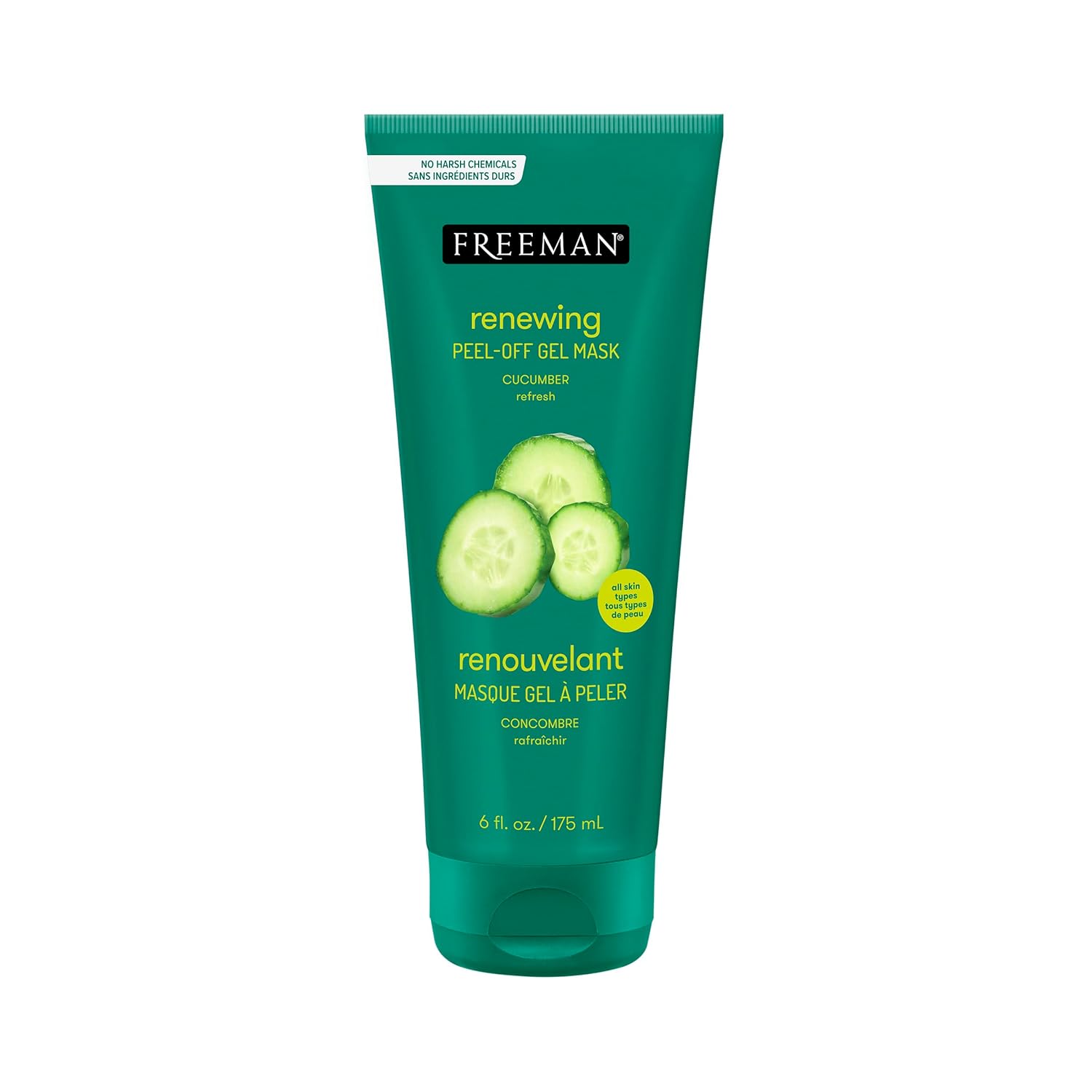 Freeman Renewing Peel-Off Gel Mask, Cucumber Peel-Off Face Mask, Aloe Calms Irritation & Hydrates, Facial Mask For All Skin Types, Cruelty-Free, No Harsh Chemicals, 6 fl. oz./175 ml Tube, 1 Count