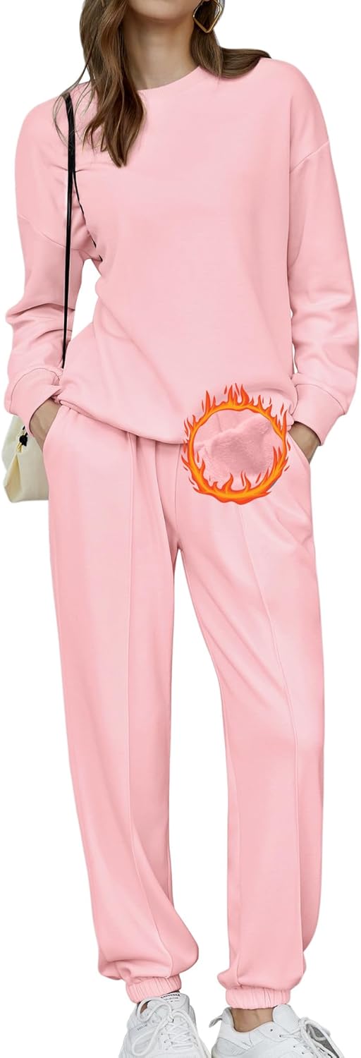 HOTOUCH Fleece Sweatsuit 2 Piece Outfit Winter Sherpa Lined Tracksuit Warm Up Suits Thick Sweatshirt and Sweatpants Sets