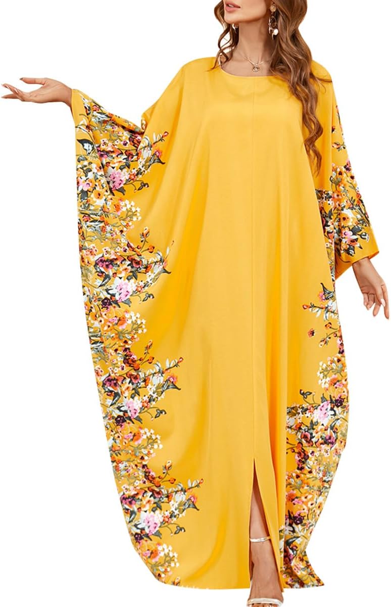 IBTOM CASTLE Abayas for Women Muslim Caftan Pendant Batwing Sleeve Cover Up Eid Ramadan Prayer Robe Moroccan Kaftan Dresses