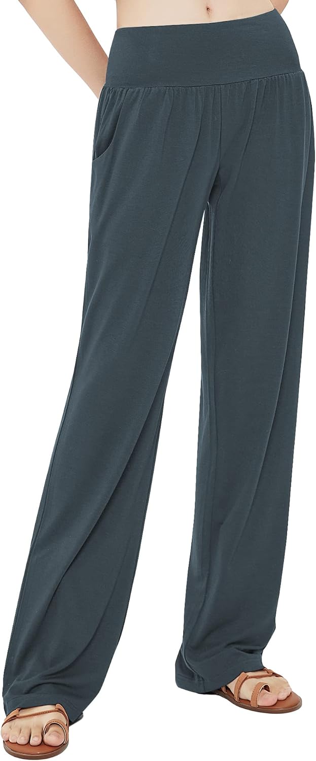 Urban CoCo Women’s Comfy Yoga Pants Casual Wide Leg Sweatpants High Waist Stretch Trousers with Pockets