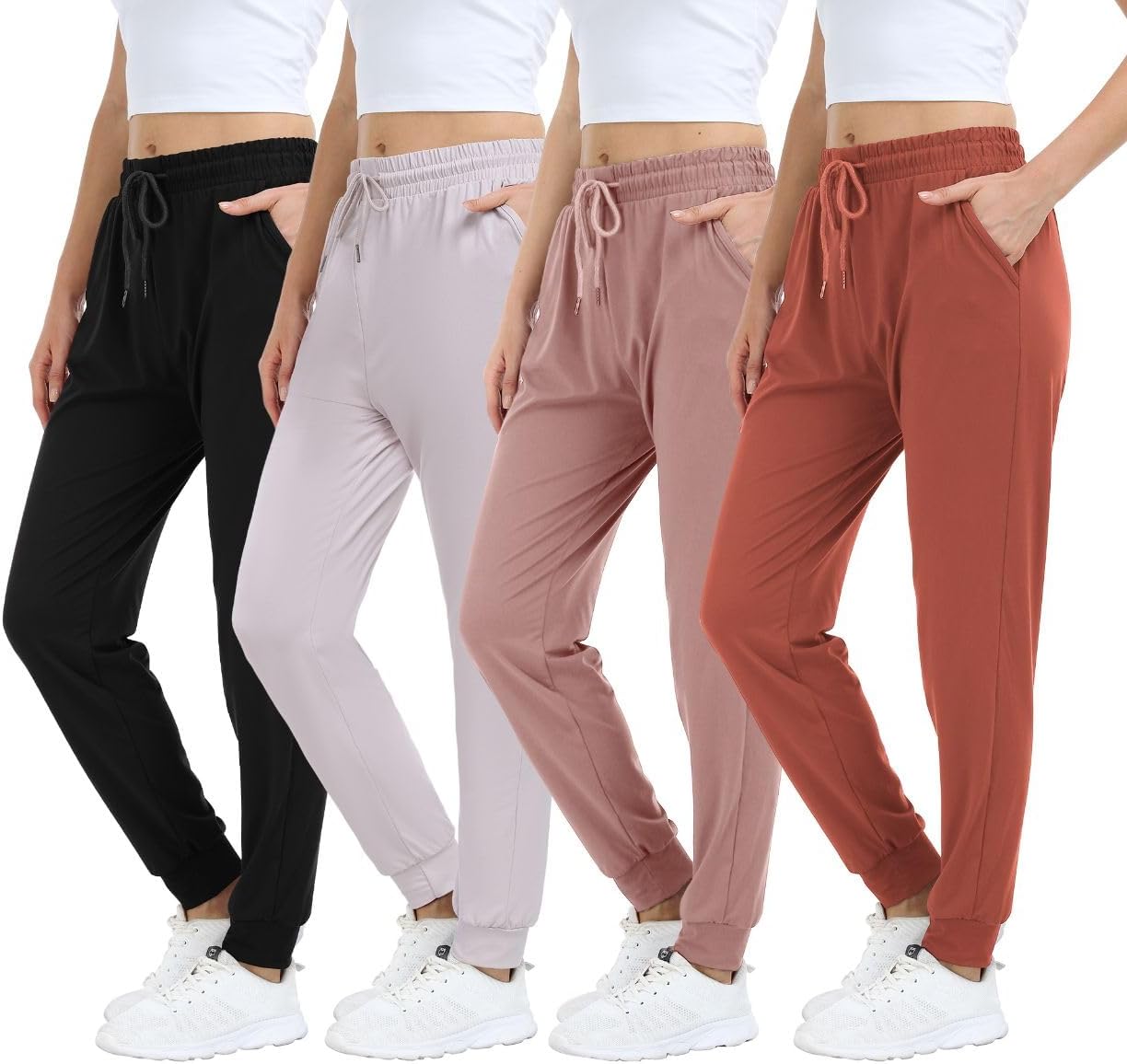 4 Pack Women’s Lightweight Sweatpants with Pockets for Running Yoga Workout