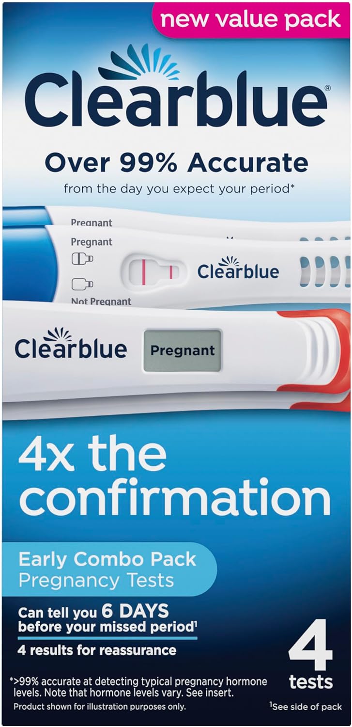 Clearblue Early Pregnancy Test Kit, at-Home Pregnancy Test Kit for Women, hCG Hormone Pregnancy Tests with Easy-to-Read Results, 4 Tests