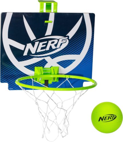 Nerf Mini Over The Door Basketball Hoop – Nerfoop Indoor Basketball Hoop for Kids – Toy Door Basketball Hoop + Mini Foam Basketball Game Set – Perfect for Bedroom Indoor Basketball – Green