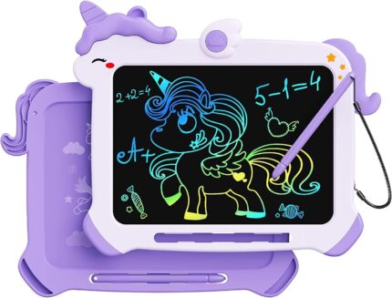 LCD Writing Tablet for Kids, Unicorn Colorful Screen Doodle Board, Toddler Educational Travel Toys, Christmas Birthday Gift for 3 4 5 6 7 Year Old Girls Purple